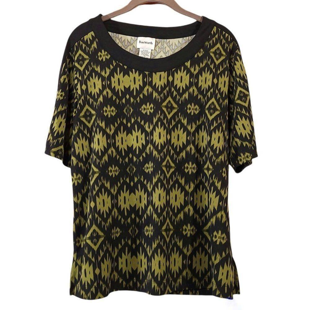BonWorth Green Black Tshirt Size Xs Petite Blouse Silky Womens